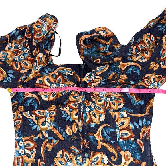 NWT MinkPink Whilla Navy Multi Paisley O-Ring Tie Neck Midi Dress Size Large - Picture 15 of 16
